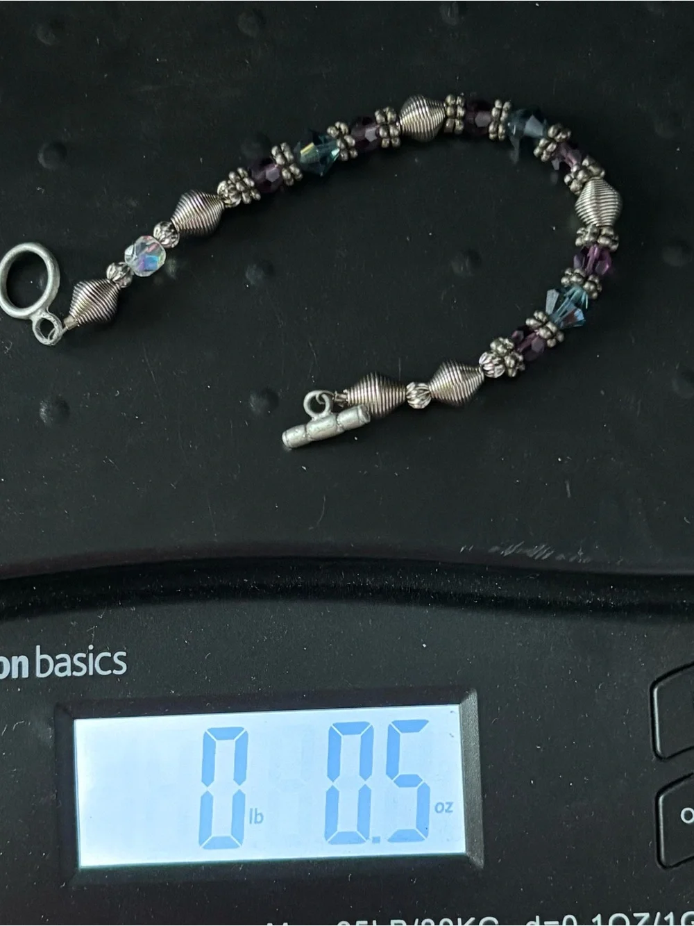 Glass Crystal Beaded Toggle Bracelet Purple Teal AB 7